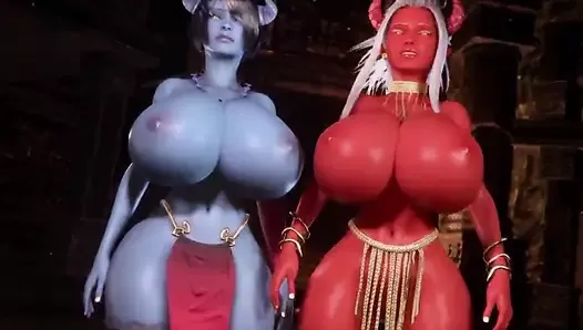 Two Hot Monster Chicks With Massive Boobs Bounce Into Each Other