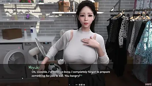 Japanische stiefmutter braucht hilfe und zeigt ihren dicken arsch mit Minirock