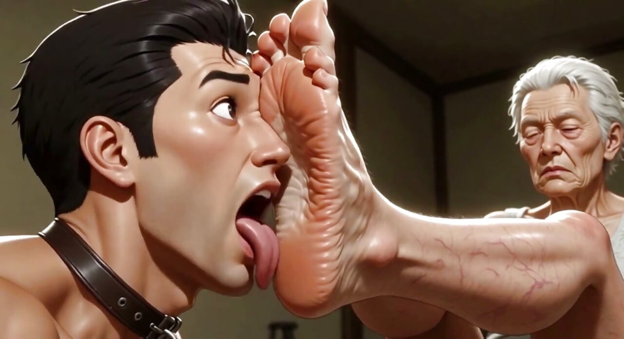 90yo Granny Uses Slave to Lick Her Wrinkled Feet - Extremely Horny