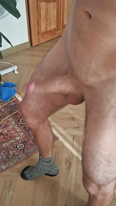 Walks at home with my monster cock