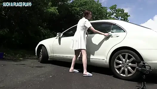 Bare Bliss Shaved Married Beauty Exposed Blowjob Car Wash Tease Tight Thrust Creampie Finish
