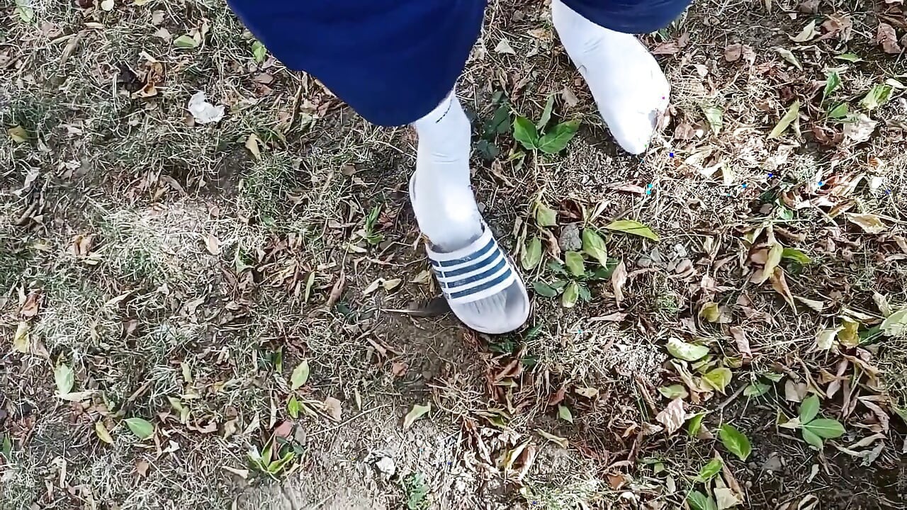 Making Socks Dirty in Slides - Used Socks and Slides and Uncut Soft Cock