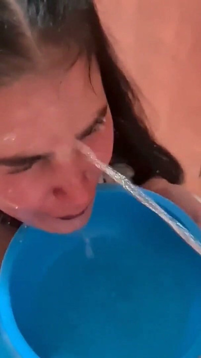 Pigtailed slut walked with leash laps up piss | Clip 1