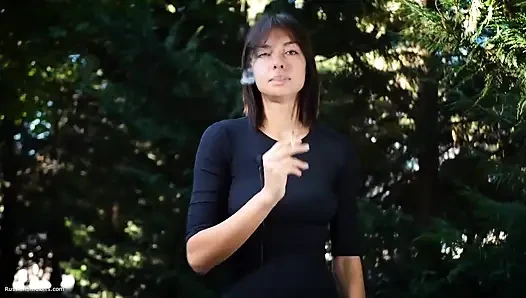 Sweet Russian Beauty Smoking Cigarette in Nature