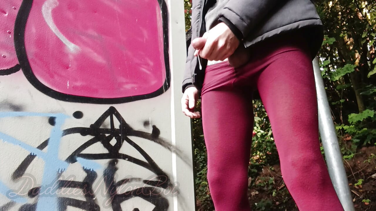 Hairy Sissy in Nylons - Jerking Off in the Nature
