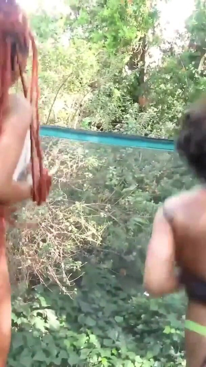 BIG TITS Black Besties play outdoors then gets exposed in Lesbian Dildo Anal Fucking | Clip 1