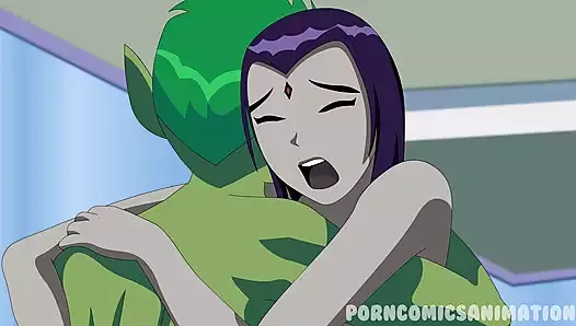 Порно-пародия тинок Titans XXX - Raven и друг трах-анимация (аниме хентай) (жесткий секс) без цензуры. Полный