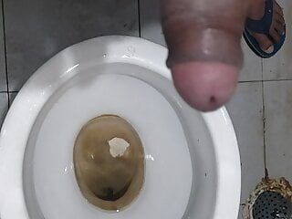 Um cara se masturba pênis no banheiro