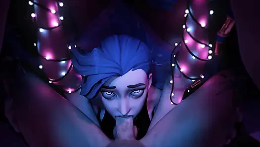 Сливочный трах в рот с девушкой с синими волосами!