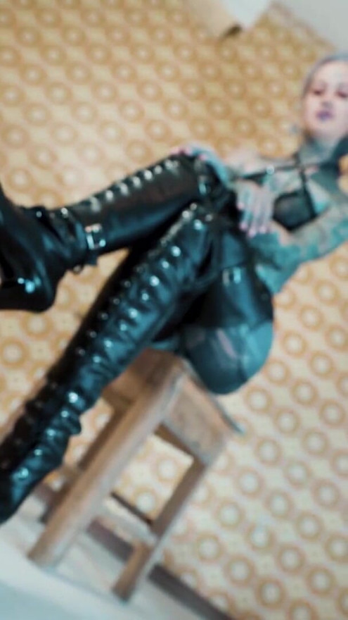 Inked Slut Impales Herself on Massive Black Dildo – Thigh High Heels & Anal Ride | Clip 1