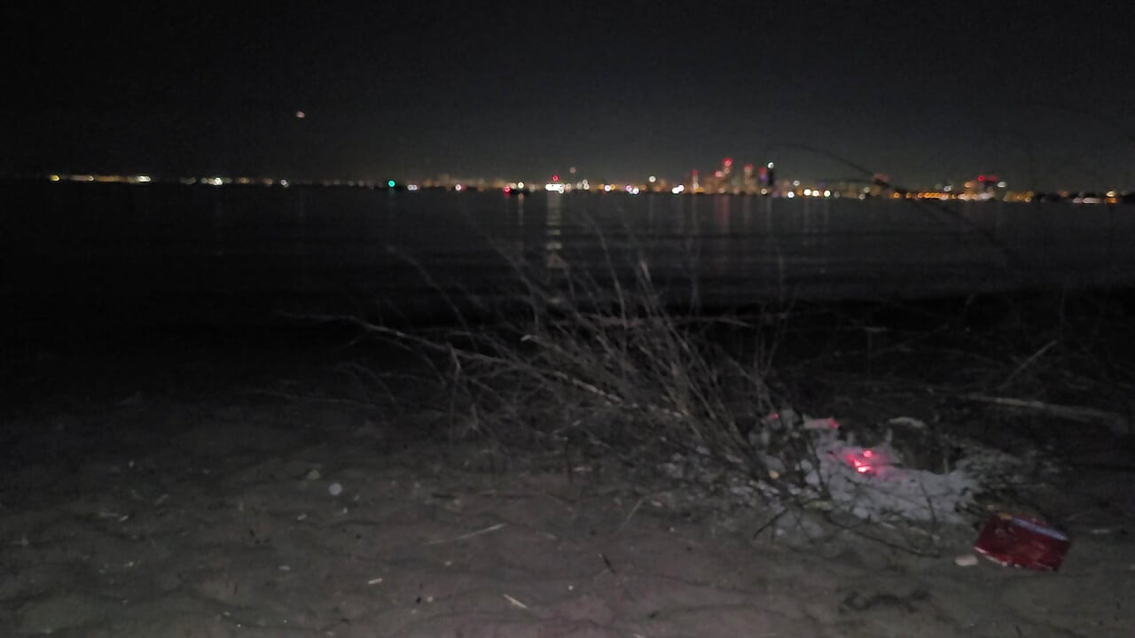 oiled masturbating and piss on the nude beach at night