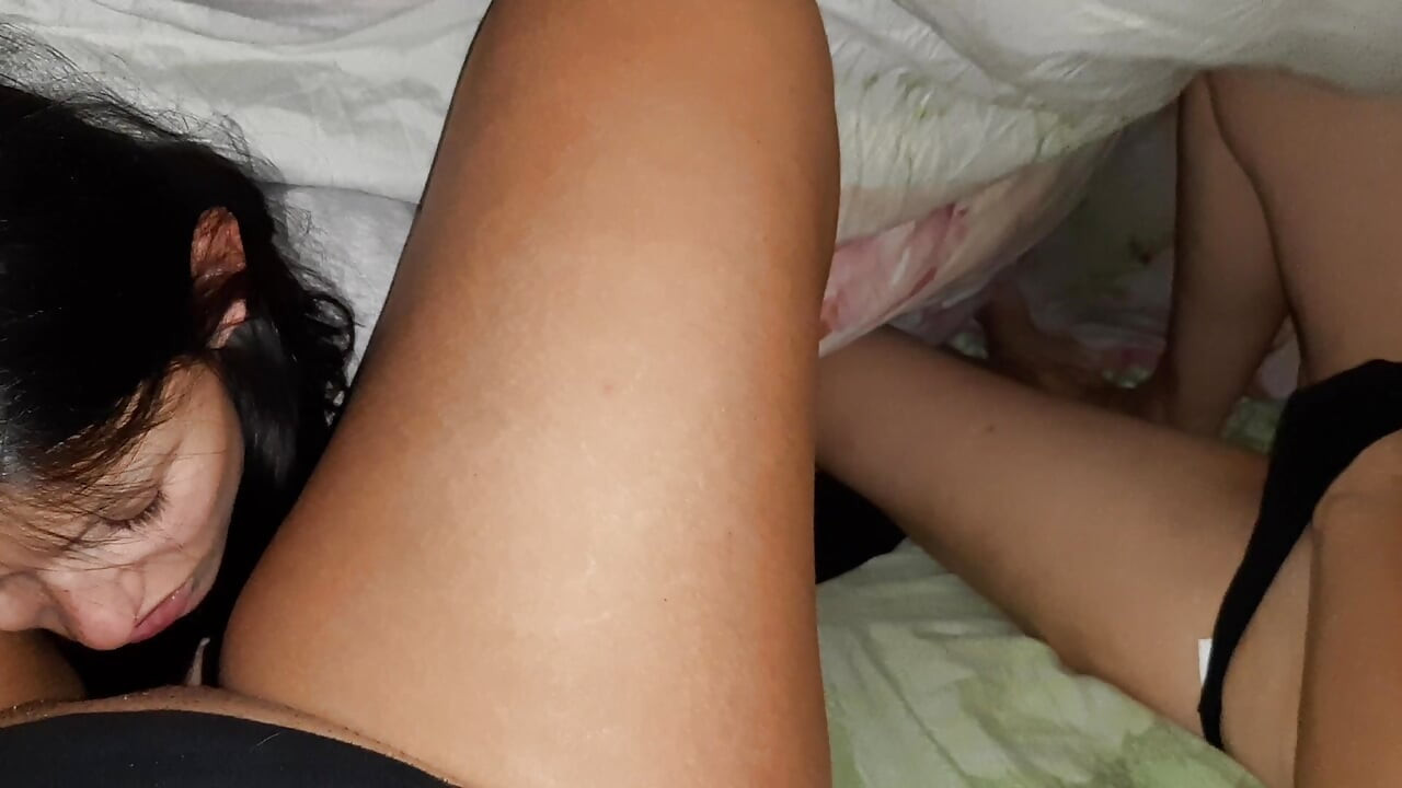 I Looked Under the Blanket and There Was My Neighbor Licking Pussy and My Girlfriend Watching and Masturbate, surprise Threesome