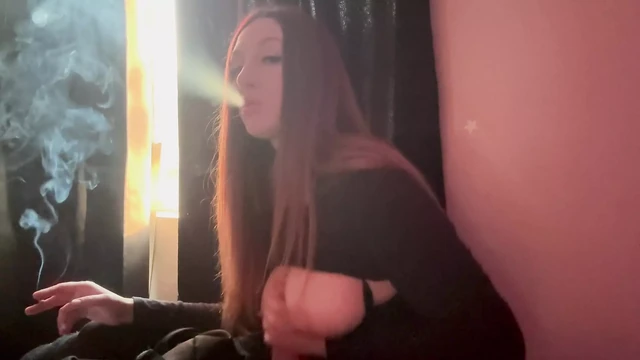 Italian Long Hair Big Tits Milf Hot Big boobs Dildo Handjob Session  while smoking a cigarette