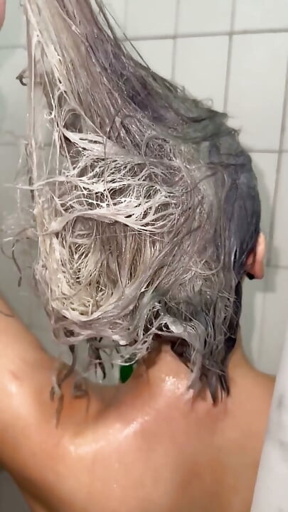 Washing Hair with New Mask Shower After Long Day