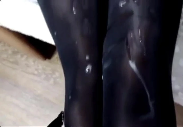 quick handjob cumshot on tights in plaid mini skirt