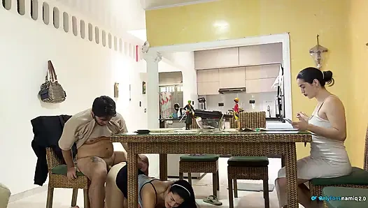 I fuck my girlfriend's daughter 18+ at the table while she doesn't see us!
