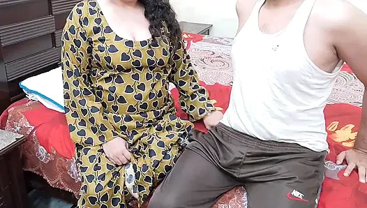 The stepson was alone in his room and was taking off his trousers and masturbating