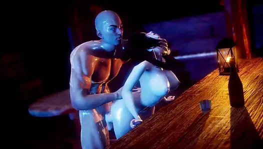 Memek cewek hot ini dientot habis-habisan di konter bar sampai memeknya menganga lebar