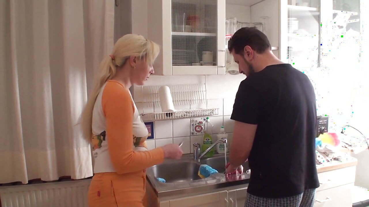 Washing dishes, biting rubbish