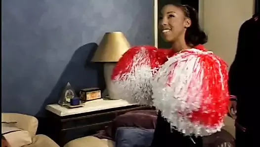 Ebony teen shakes pom poms and fucks