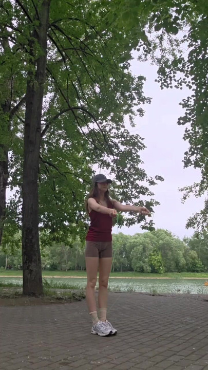A girl rides a rope