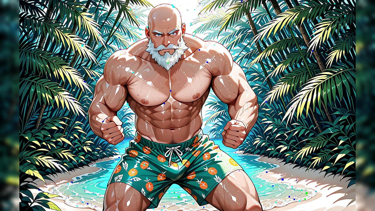 Zgodni ćelavi starac bez majice