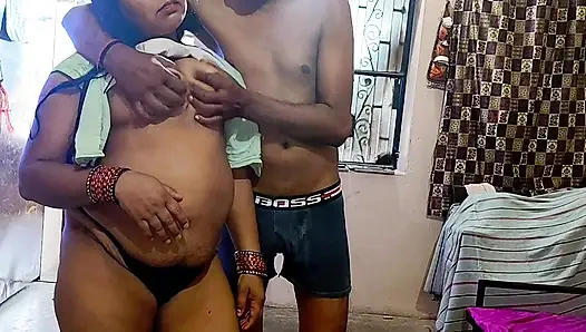 Desi mom's sucking cum in boobs
