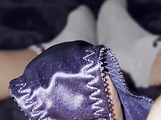 Cum in purple satin gstrings