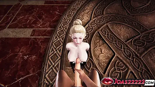Tamiyo elf stockings animasi 3d - ngocok dua tangan sarung tangan, ngentot mulut ceroboh, crot di tangan bebas