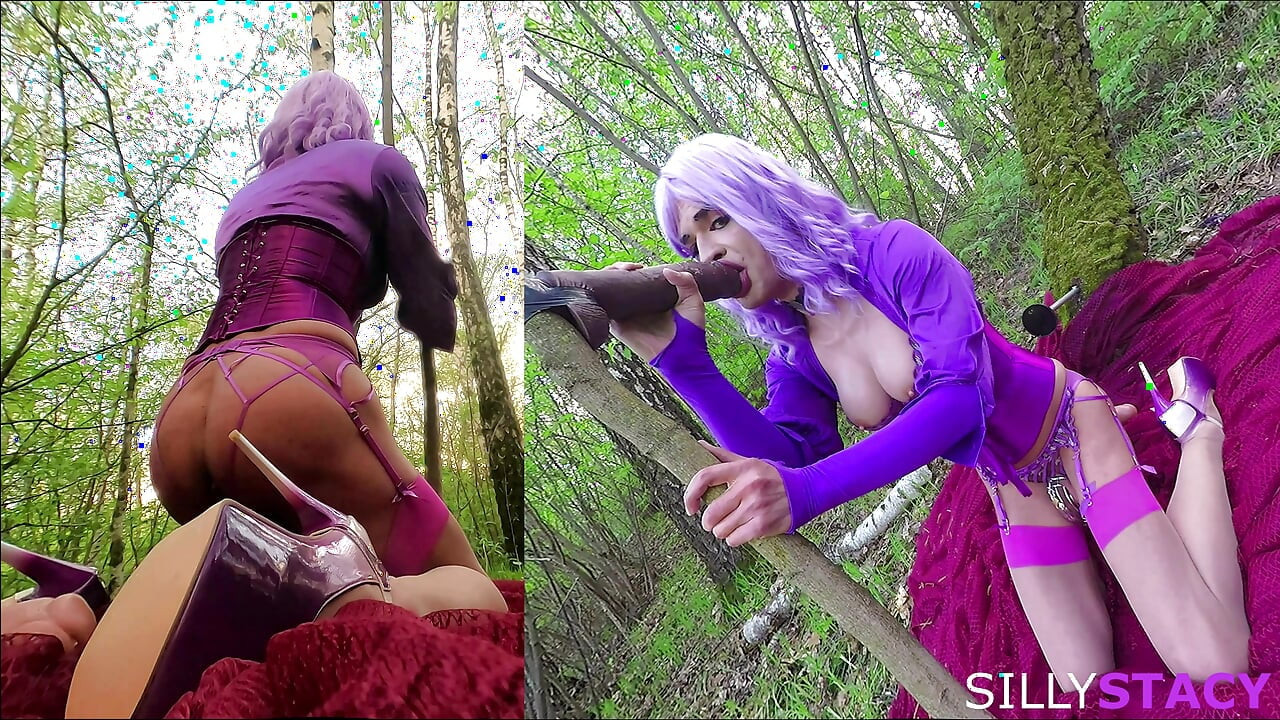 Sissy Stacy Play Hard with Huge Dildos in the Forest