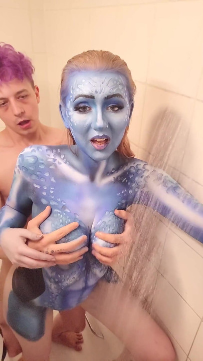 X-men Mystique Body Paint Shower Removal & Fucking