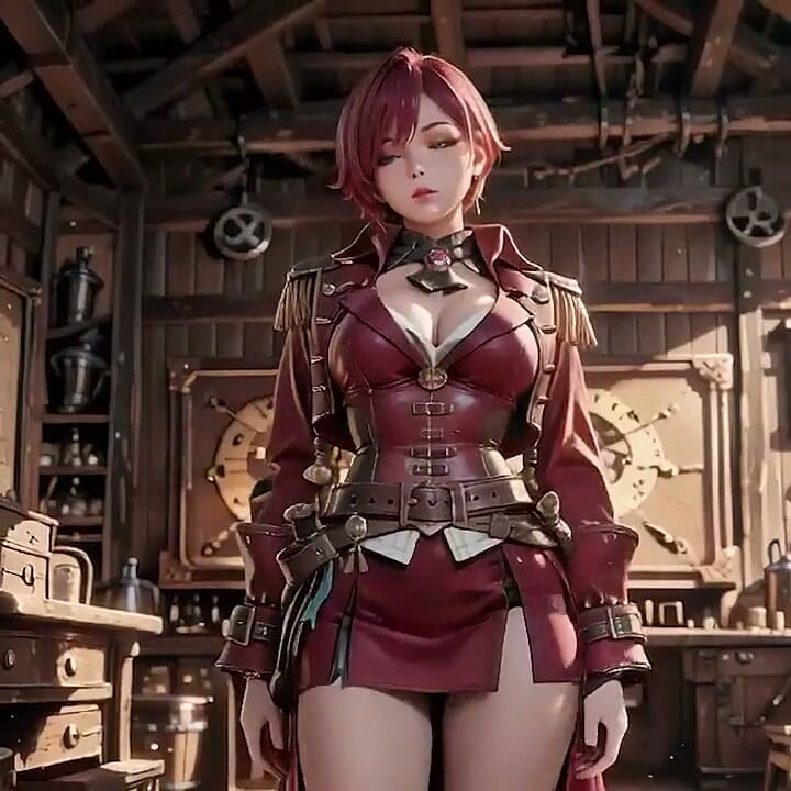 Redhead Pirate Captain! Playing with Her Cutlass in a Vintage Ship Cabin.