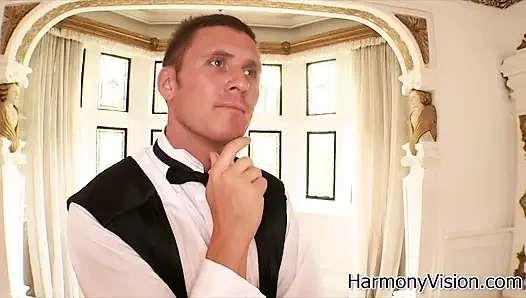 Ebony nymph riding a big white dick