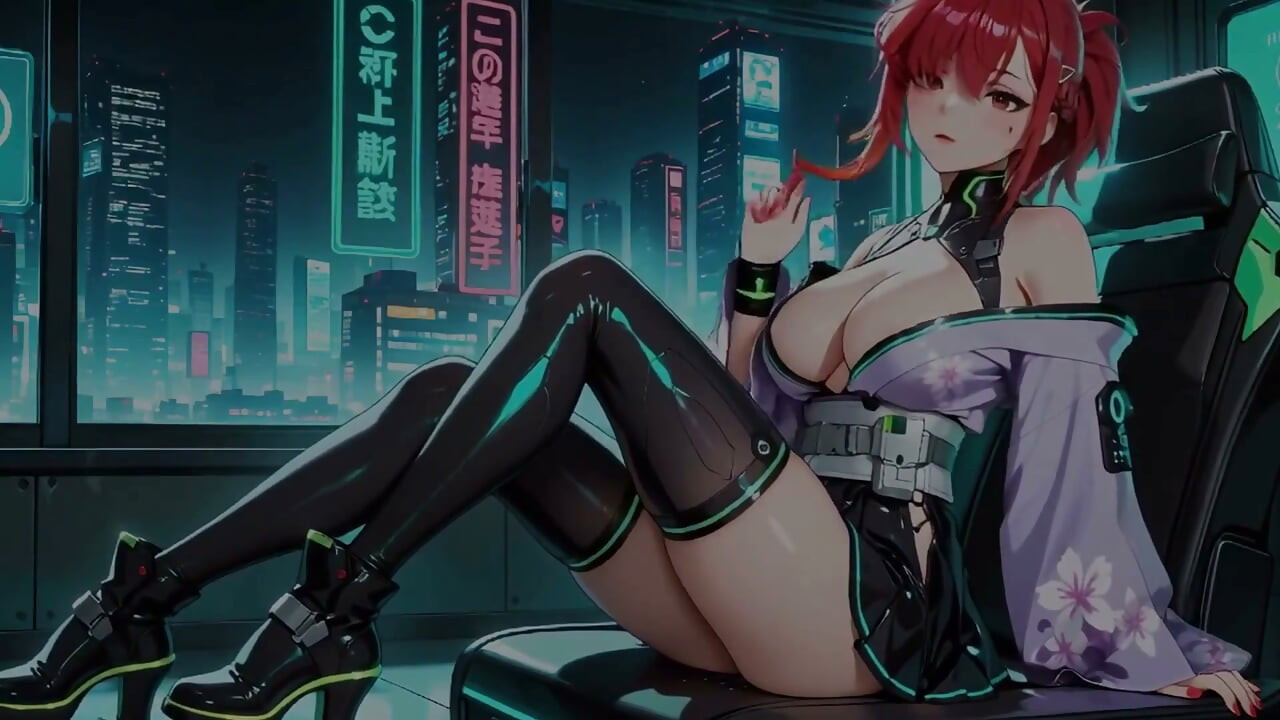 Ai-purple Kimono Seduction in the Neon Train Car, Fingertips Touching Collar, a Gaze That Drenches You!