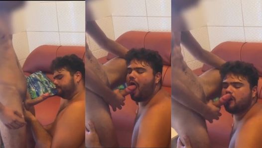 Un jeune homme coince une bite dans la bouche d’un gros gay amateur