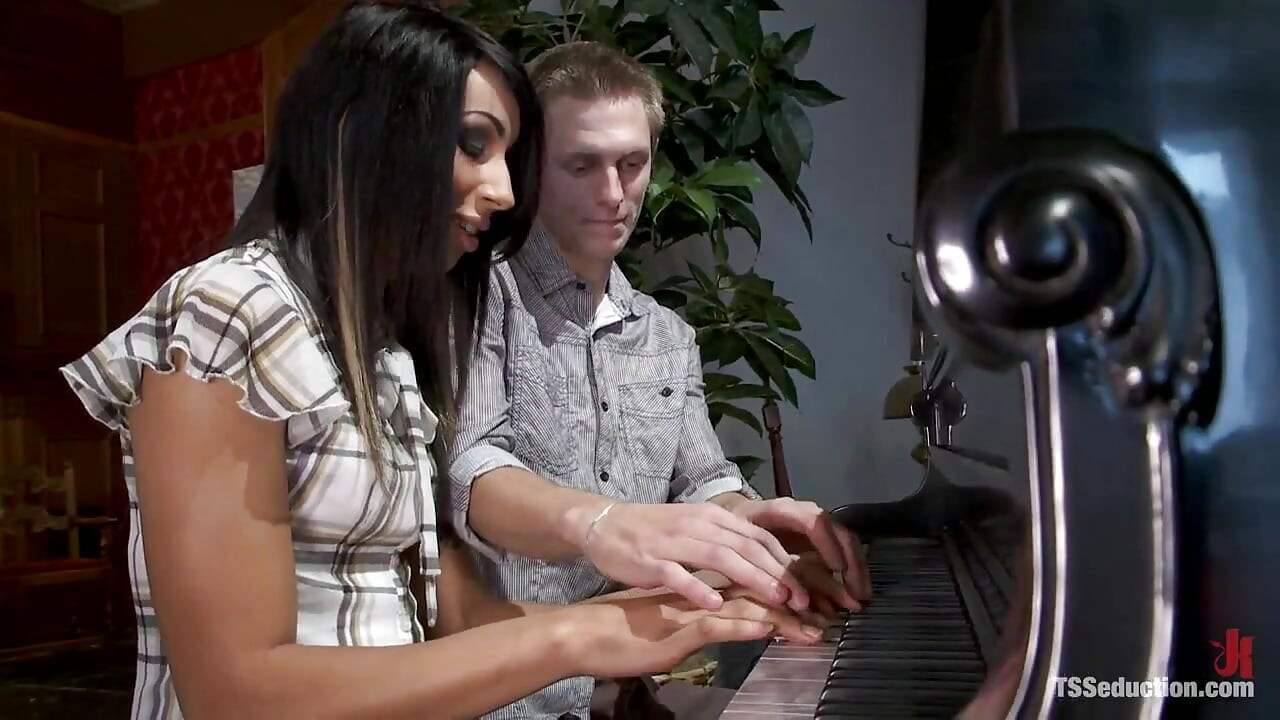 Honey Foxx and the Piano Teacher Her 8 Inch Thick Cock, Plunges Into His Ass, His Throat