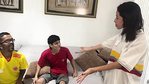 My best friend crying with jealousy while I fucked his horny girlfriend hard after losing the bet on the Colombia - Portugal match.