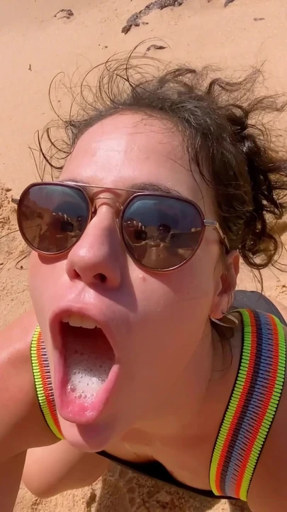 Unforgettable moment from "public beach drinking 2 liters of pee ,public beach gagging"