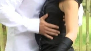 Babes get throat and pussy fucked outdoors