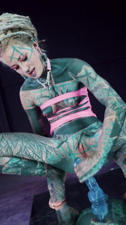 Tattooed Girl Fuck herself in the Mirror with Toys ANAL Play | Clip 1