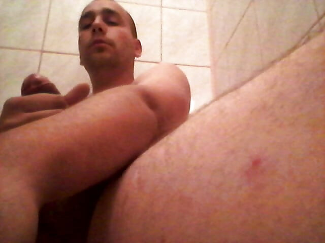Cock play in the bathroom, big cumshot
