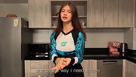 Üvey kız-ponpon kız açıkça bana para için yalvarıyor, onu sikmesi için kandırdım