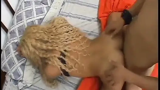 Blond she-male fucked in toilet