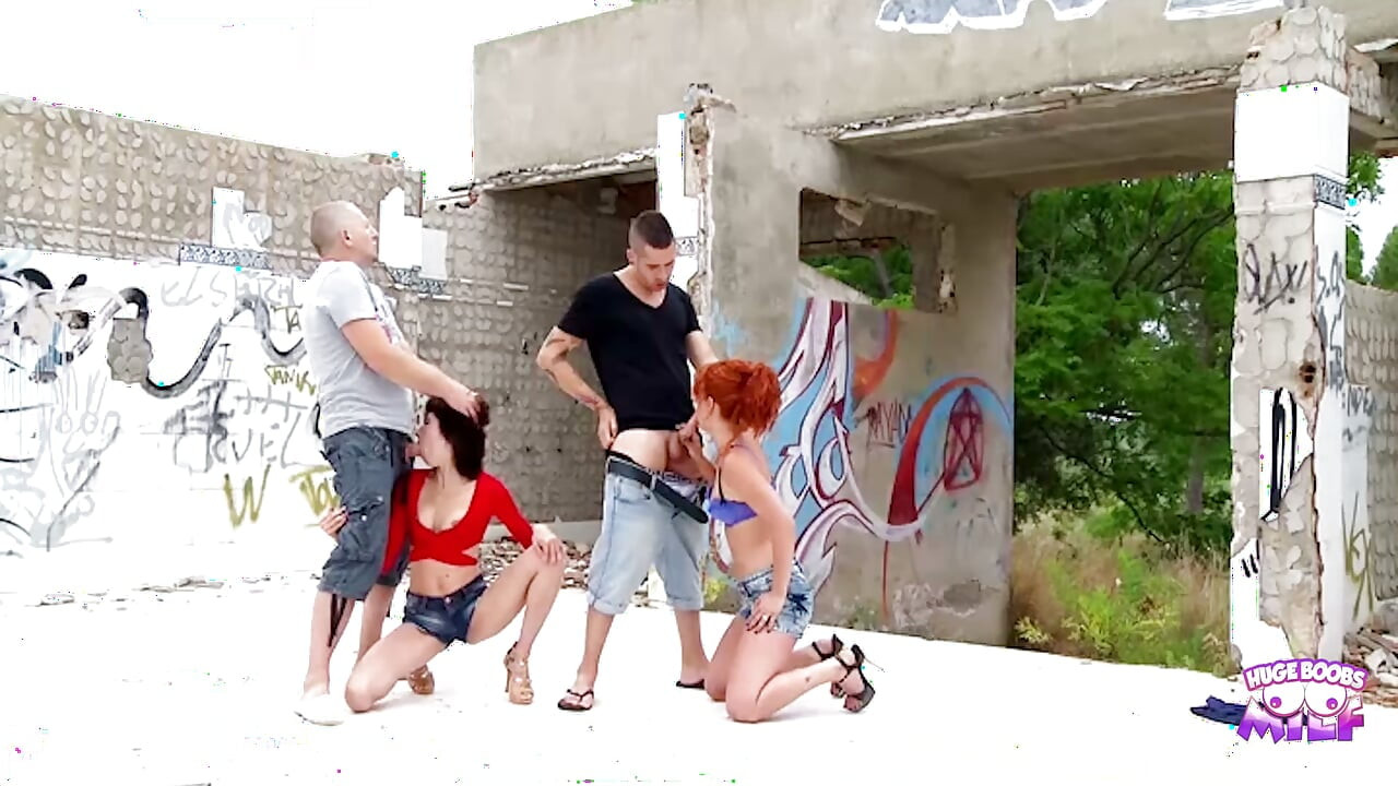 Horny MILFs took their guys and had wild sex in the middle of the street.