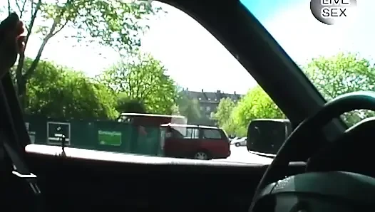 Schätzchen hämmert feuchte muschi mit blauem dildo im auto