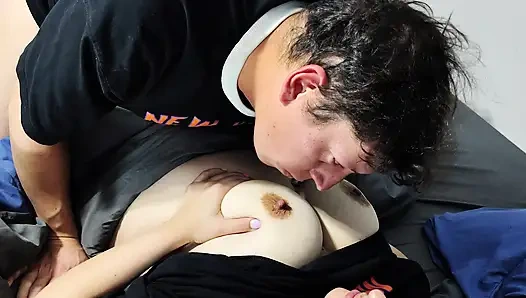 my wife's big breasts, I also lick her vagina