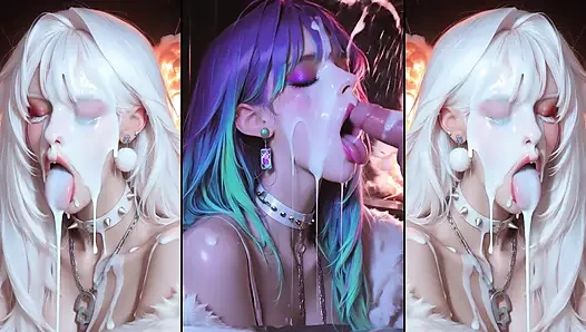 Аниме-персонажи получают их лица тщательно покрытые спермой.