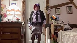 Dressed with a short metallic skirt for an evening