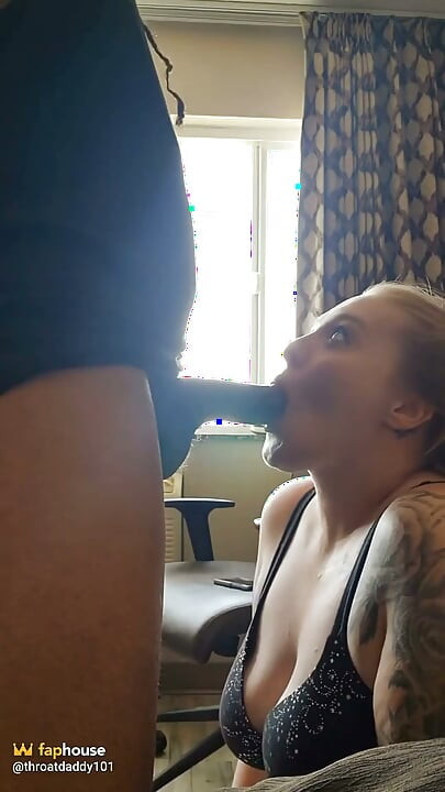 Blue-eyed Cocksuckee on Her Knees for Stepdaddy's Chocolate Dick