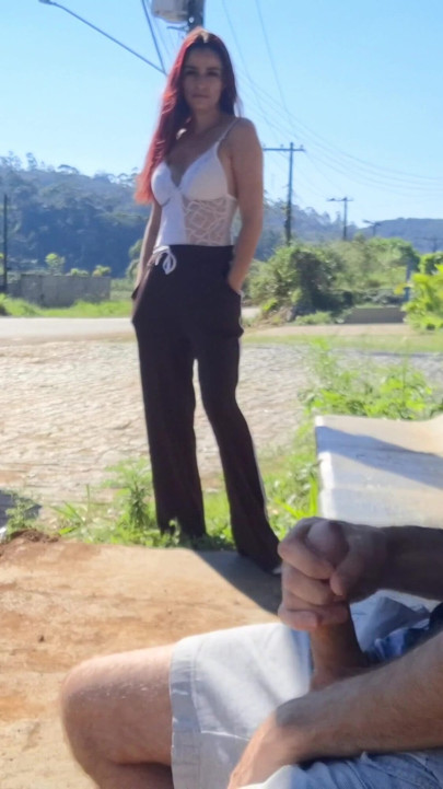 Risky handjob to stranger at bus stop in public! | Clip 1